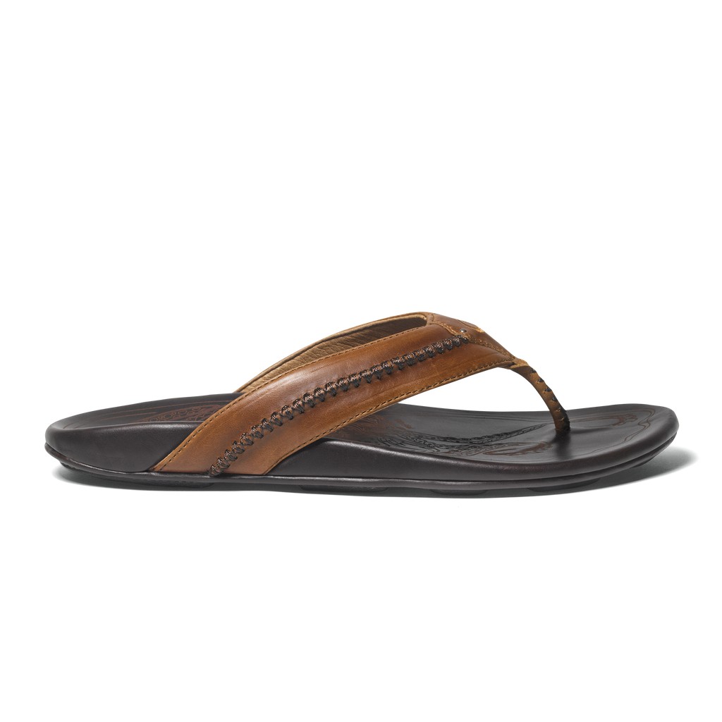 Olukai Zehentrenner Herren - Mea Ola Premium Leder Schwarz/Braun - 74591TSDB